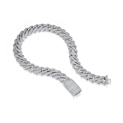 Halo Emerald Cut Prong Cuban Link Chain