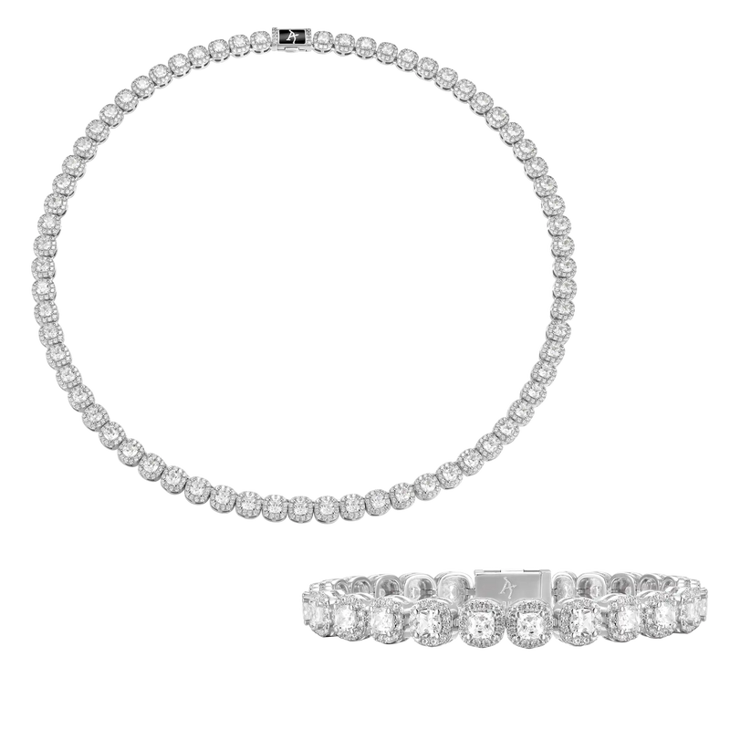7mm Cushion-Cut Clustered Tennis + Bracelet Bundle - APORRO
