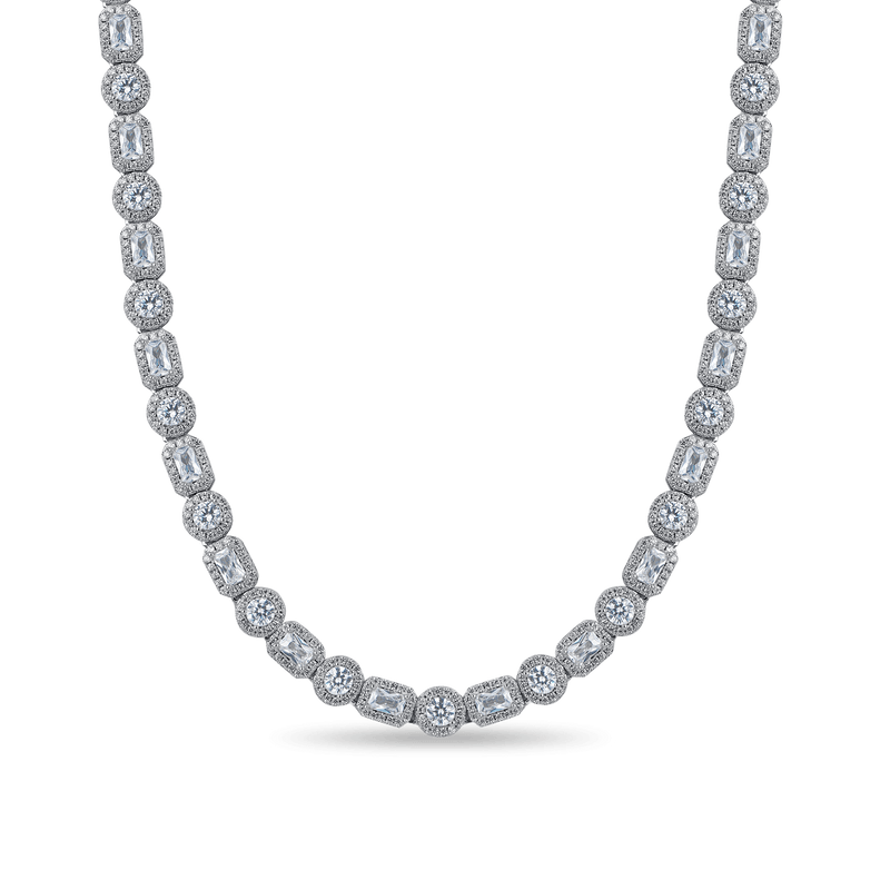 Emerald Cut Mix Clustered Tennis Chain - 7mm - APORRO