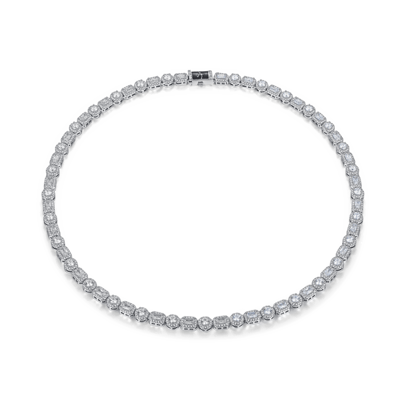 Emerald Cut Mix Clustered Tennis Chain - 7mm - APORRO