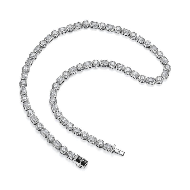 Emerald Cut Mix Clustered Tennis Chain - 7mm - APORRO