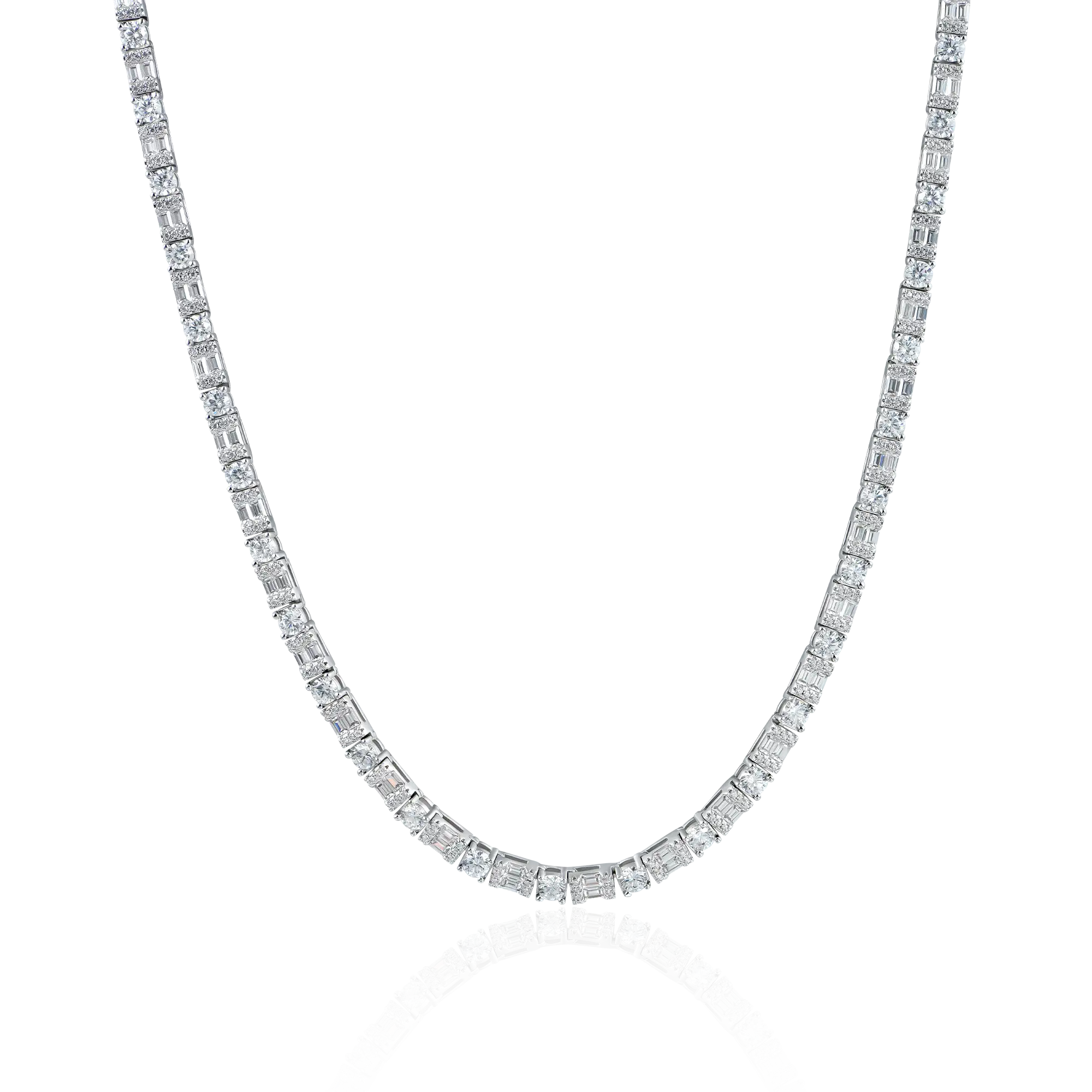 Moissanite Baguette Mix Round Cut Cluster Tennis Chain - 4mm