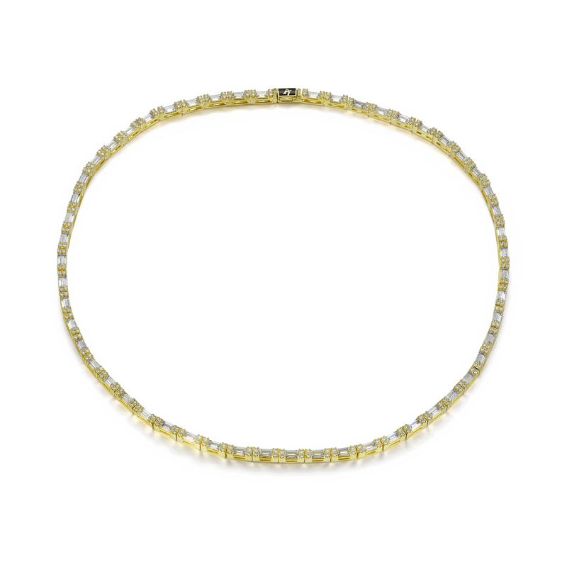 Baguette and Round Cut Tennis Chain - 3mm Yellow Gold - APORRO
