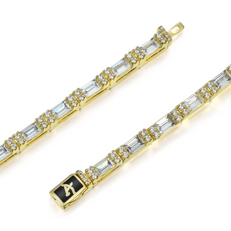 Baguette and Round Cut Tennis Chain - 3mm Yellow Gold - APORRO