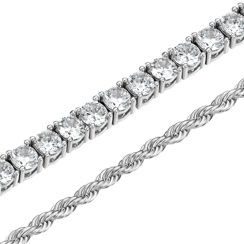 3.5mm Rope Chain + 5mm Iced Tennis Chain Bundle - APORRO