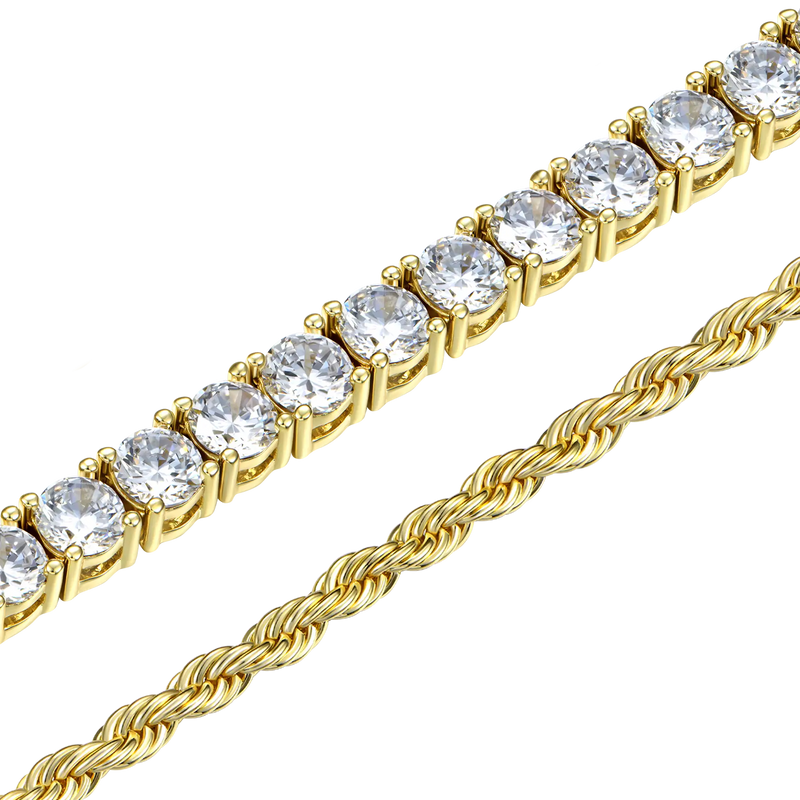 3.5mm Rope Chain + 5mm Iced Tennis Chain Bundle - APORRO