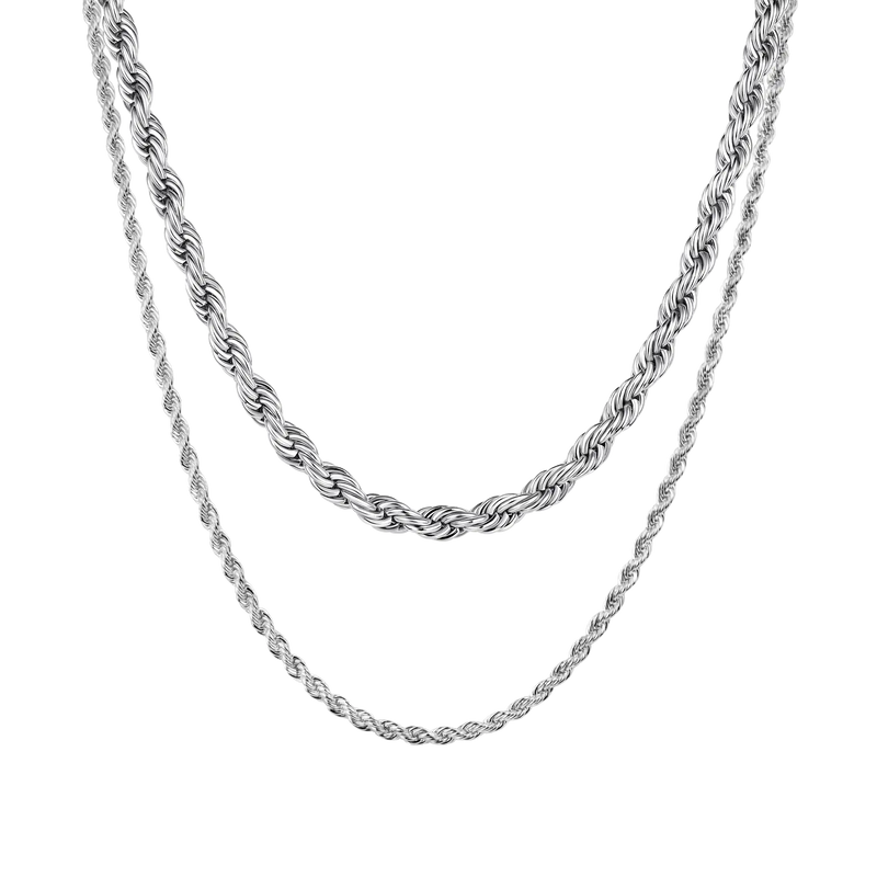 2.5mm Rope Chain + 4.5mm Rope Chain + Cross Pendant Bundle - APORRO