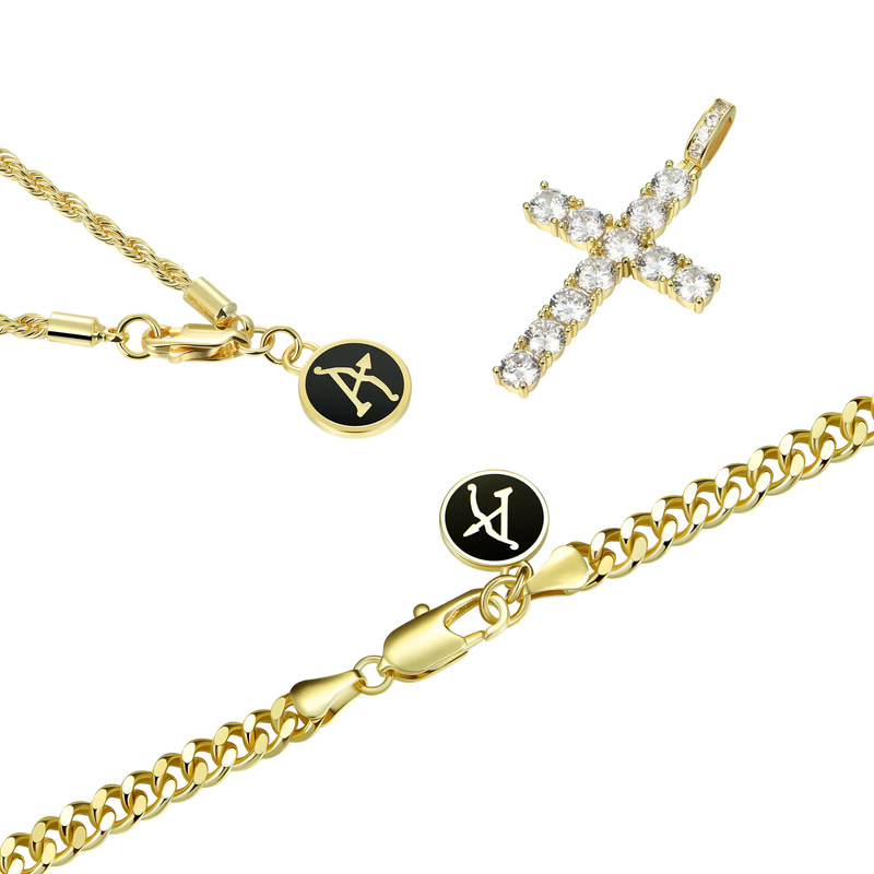 2.5mm Rope Chain + 5mm Cuban Link Chain + Cross Pendant Bundle - APORRO