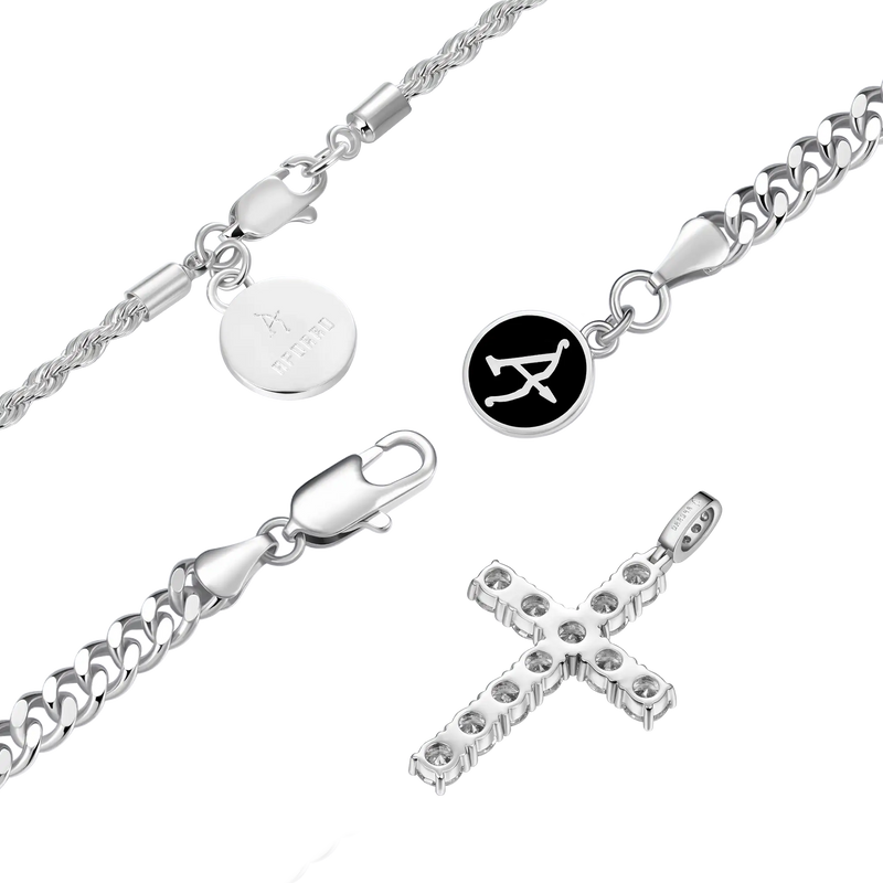 2.5mm Rope Chain + 5mm Cuban Link Chain + Cross Pendant Bundle - APORRO