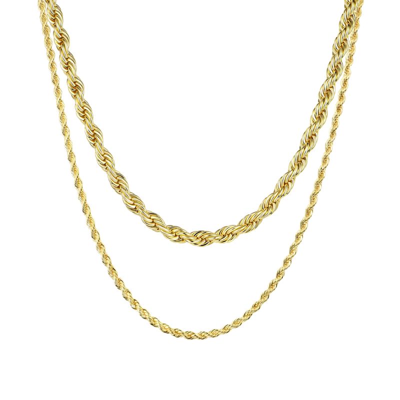 2.5mm Rope Chain + 4.5mm Rope Chain + Cross Pendant Bundle - APORRO