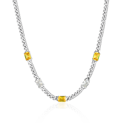 ESSENTIALS Yellow and White Emerald Cut Gemstone Adjustable Necklace