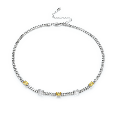 ESSENTIALS Yellow and White Emerald Cut Gemstone Adjustable Necklace