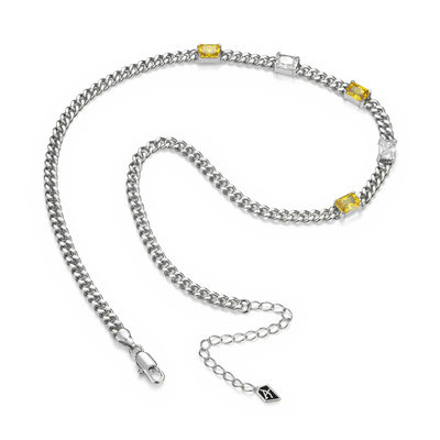 ESSENTIALS Yellow and White Emerald Cut Gemstone Adjustable Necklace