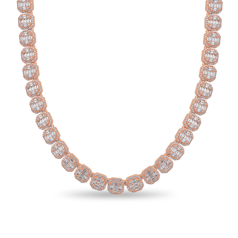 Baguette Clustered Tennis Chain - 8mm Rose Gold - APORRO