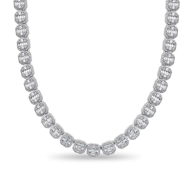 Baguette Clustered Tennis Chain - 8mm White Gold - APORRO