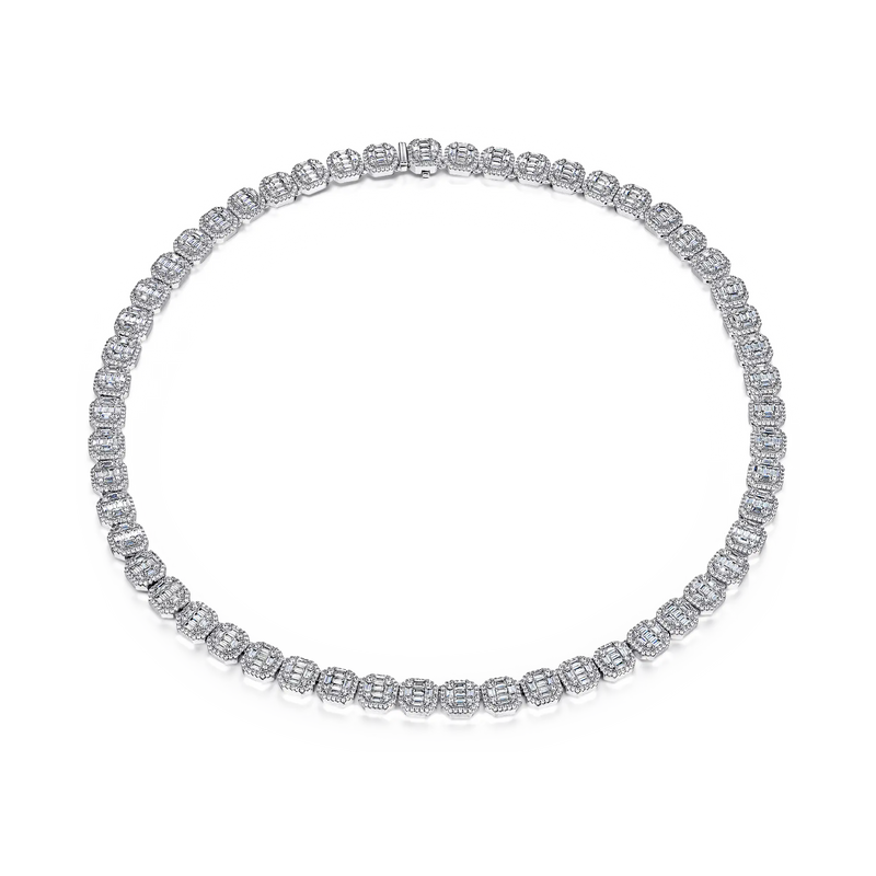 Baguette Clustered Tennis Chain - 8mm White Gold - APORRO
