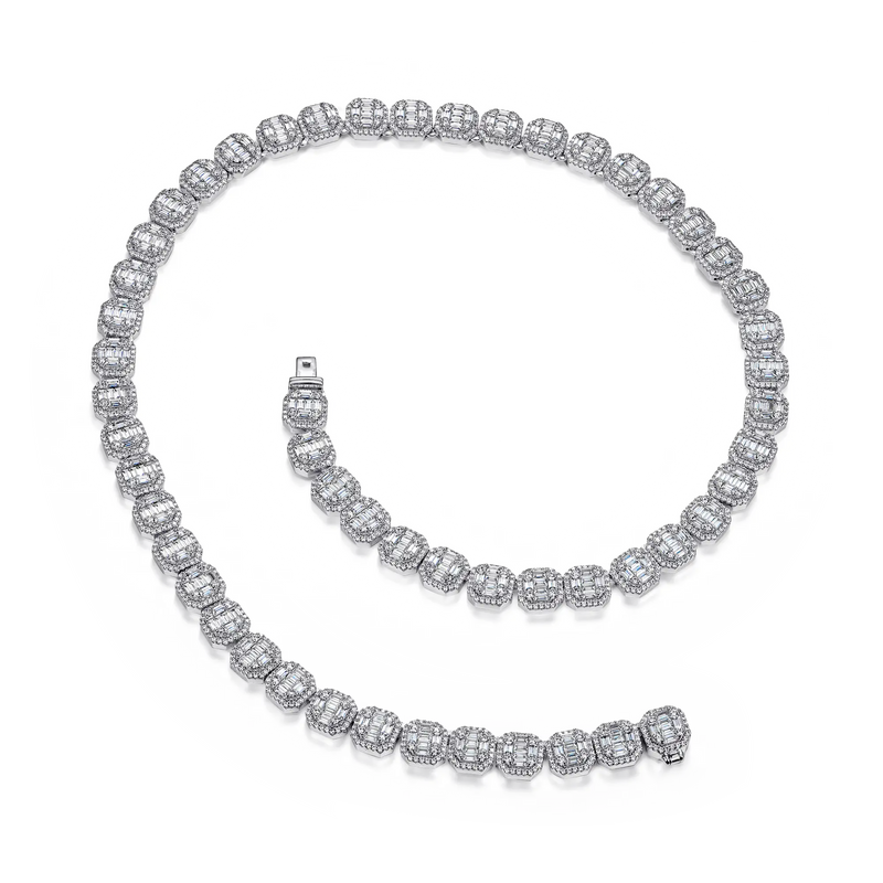 Baguette Clustered Tennis Chain - 8mm White Gold - APORRO