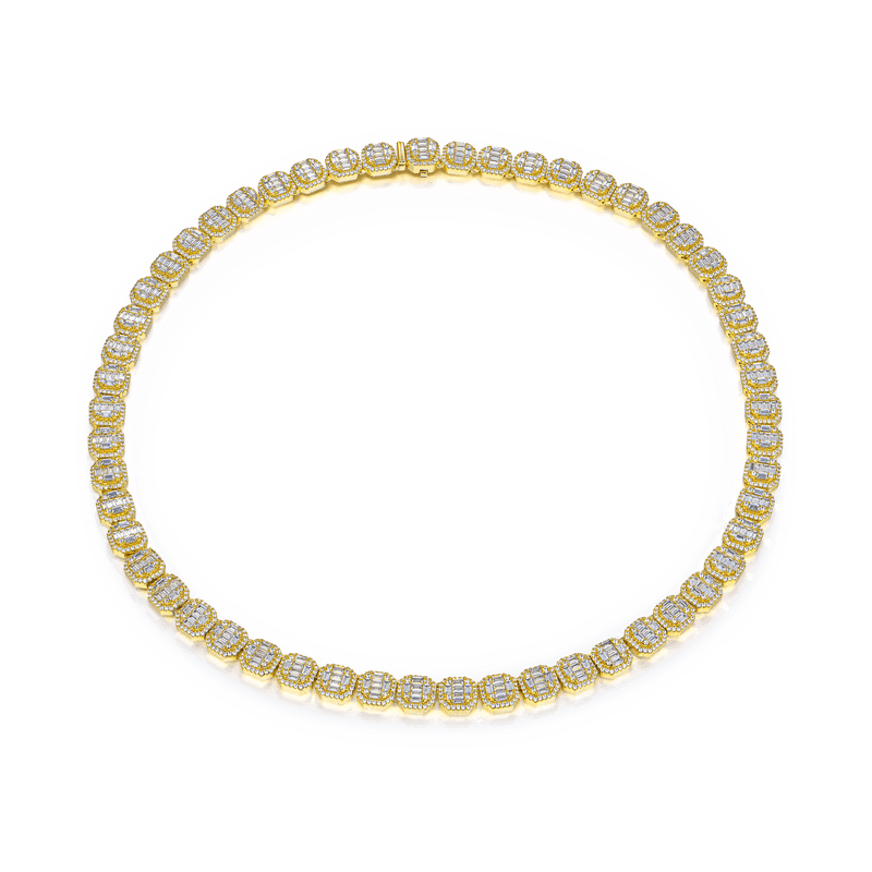 Baguette Clustered Tennis Chain - 8mm Yellow Gold - APORRO