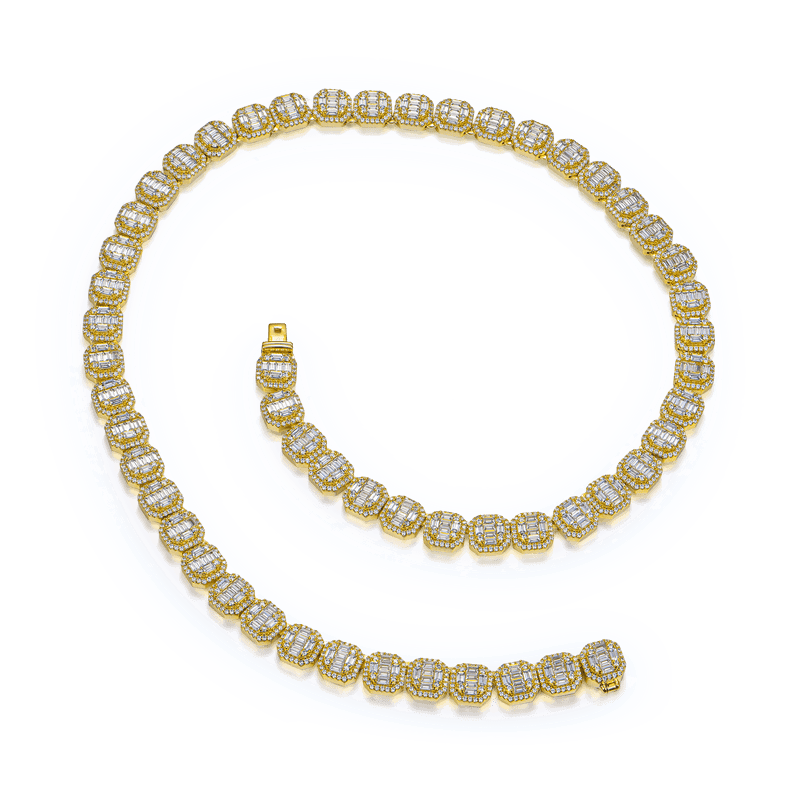 Baguette Clustered Tennis Chain - 8mm Yellow Gold - APORRO