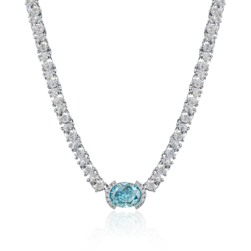 Crushed Ice Oval Tennis Necklace Blue Gray APORRO