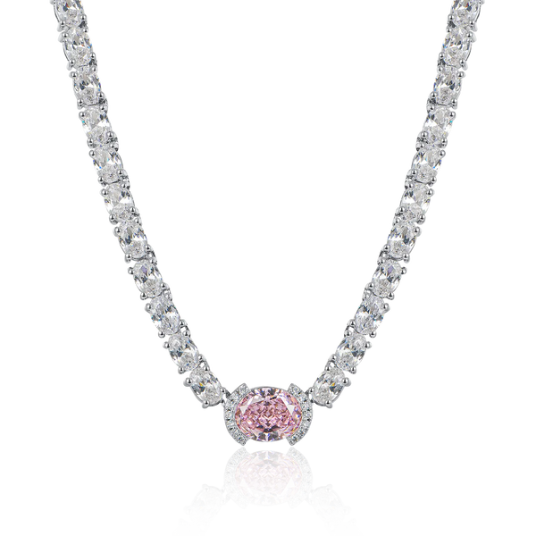 Women's Crushed Ice Oval Diamond Gold Tennis Necklace - Luxury