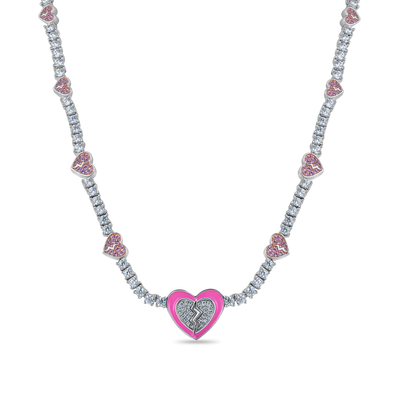 Pink Broken Heart Tennis Necklace