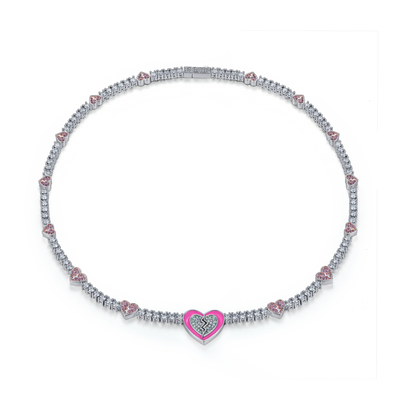 Pink Broken Heart Tennis Necklace
