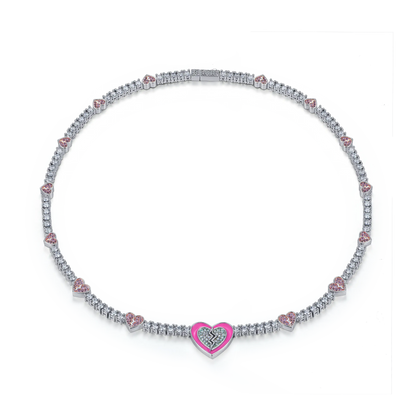 Pink Broken Heart Tennis Necklace - 3mm
