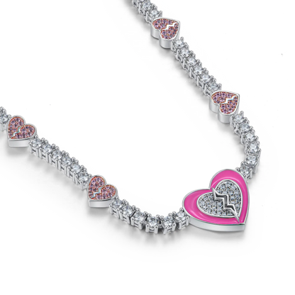 Pink Broken Heart Tennis Necklace - 3mm