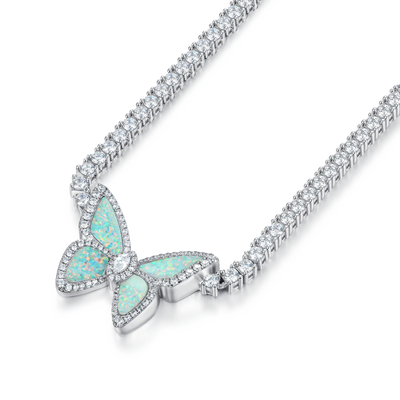 Vivid Youth Opal Butterfly Tennis Necklace - 3mm