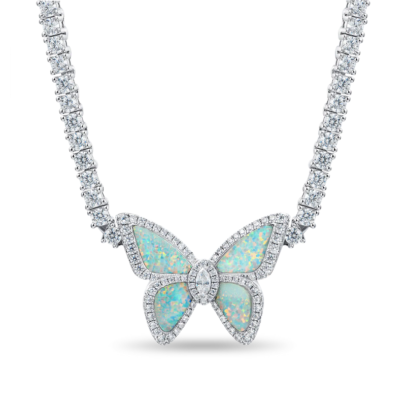 Vivid Opal Butterfly Tennis Necklace - 3mm - APORRO