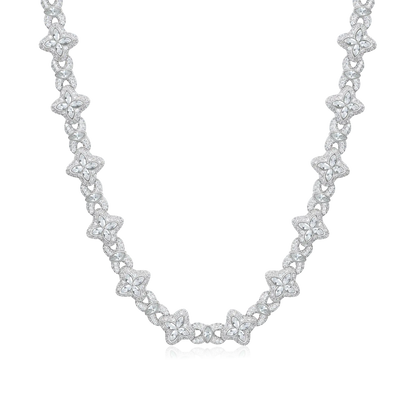Iced Luminous Clover Necklace & Wallet Chain - White Diamond