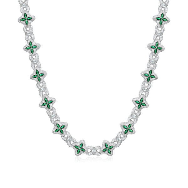 18K White Gold Iced Luminous Clover Necklace & Wallet Chain