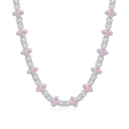 Iced Luminous Clover Necklace & Wallet Chain - Pink Diamond