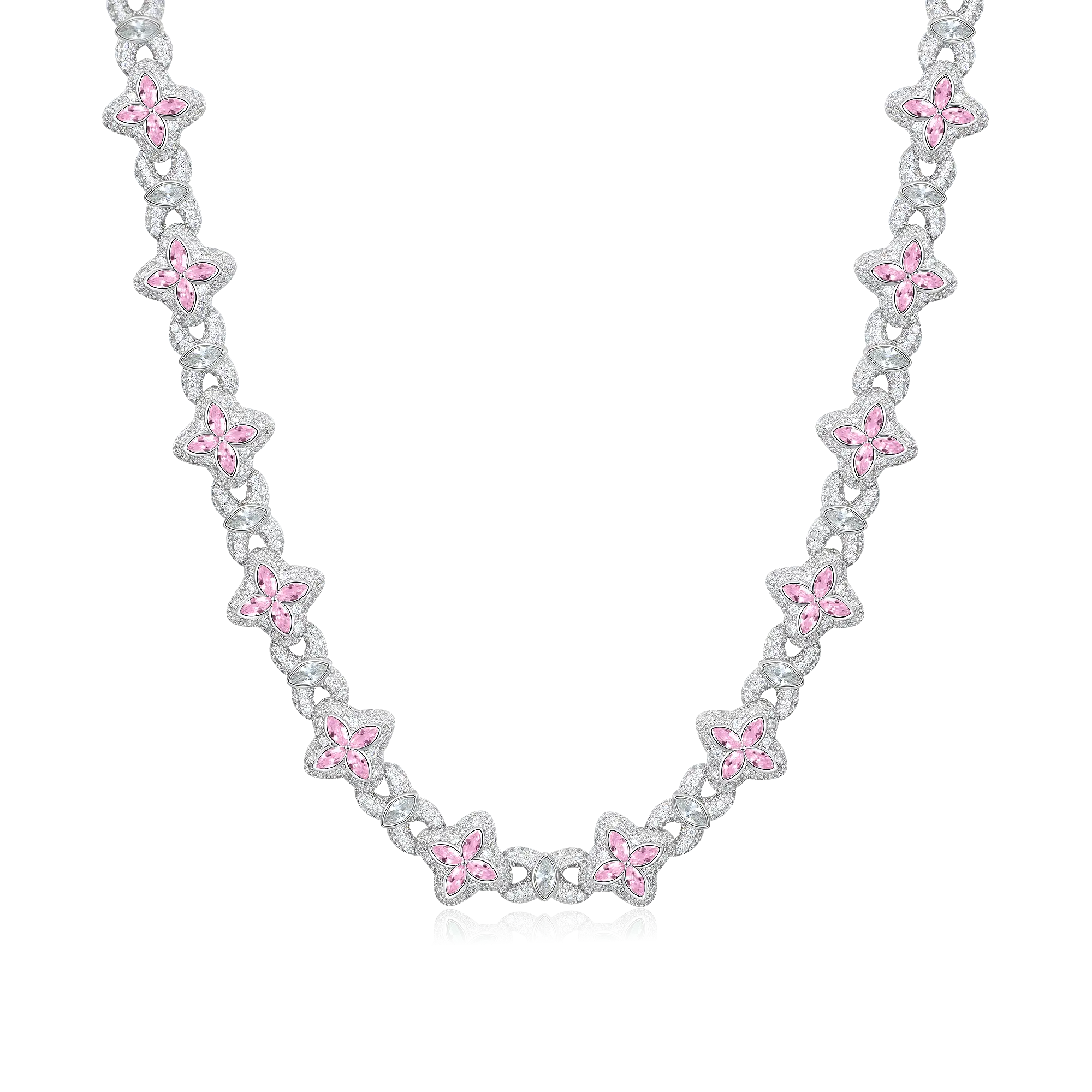 Moissanite Luminous Clover Necklace & Wallet Chain - Pink Diamond
