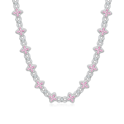 Moissanite Luminous Clover Necklace & Wallet Chain - Pink Diamond