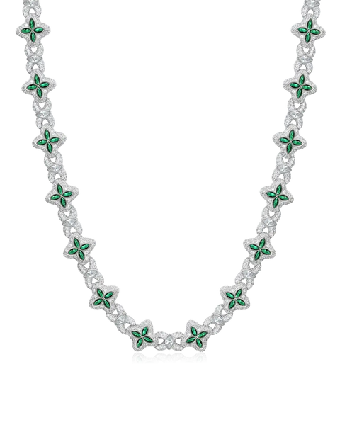 18K White Gold Iced Luminous Clover Necklace & Wallet Chain