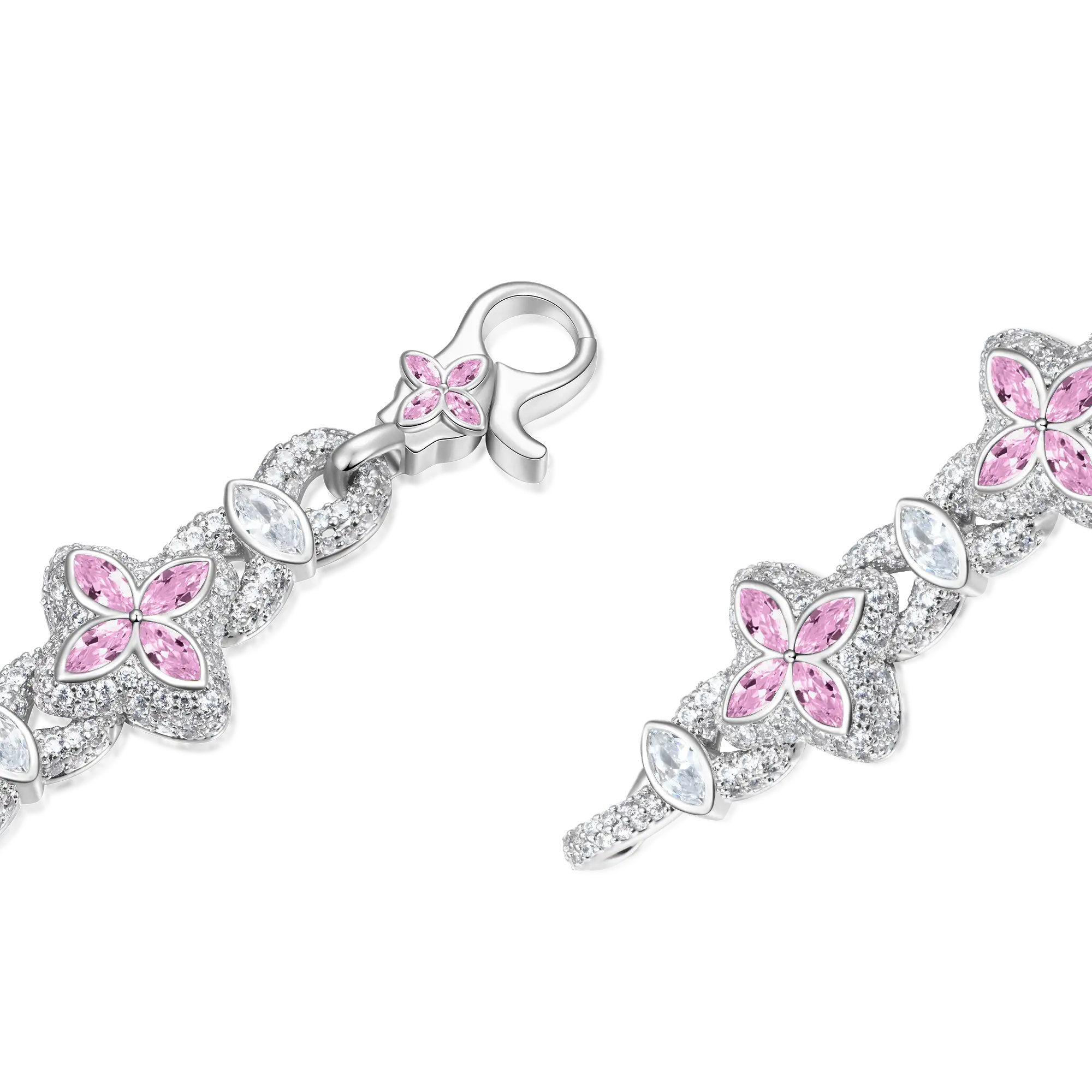 Iced Luminous Clover Necklace & Wallet Chain - Pink Diamond