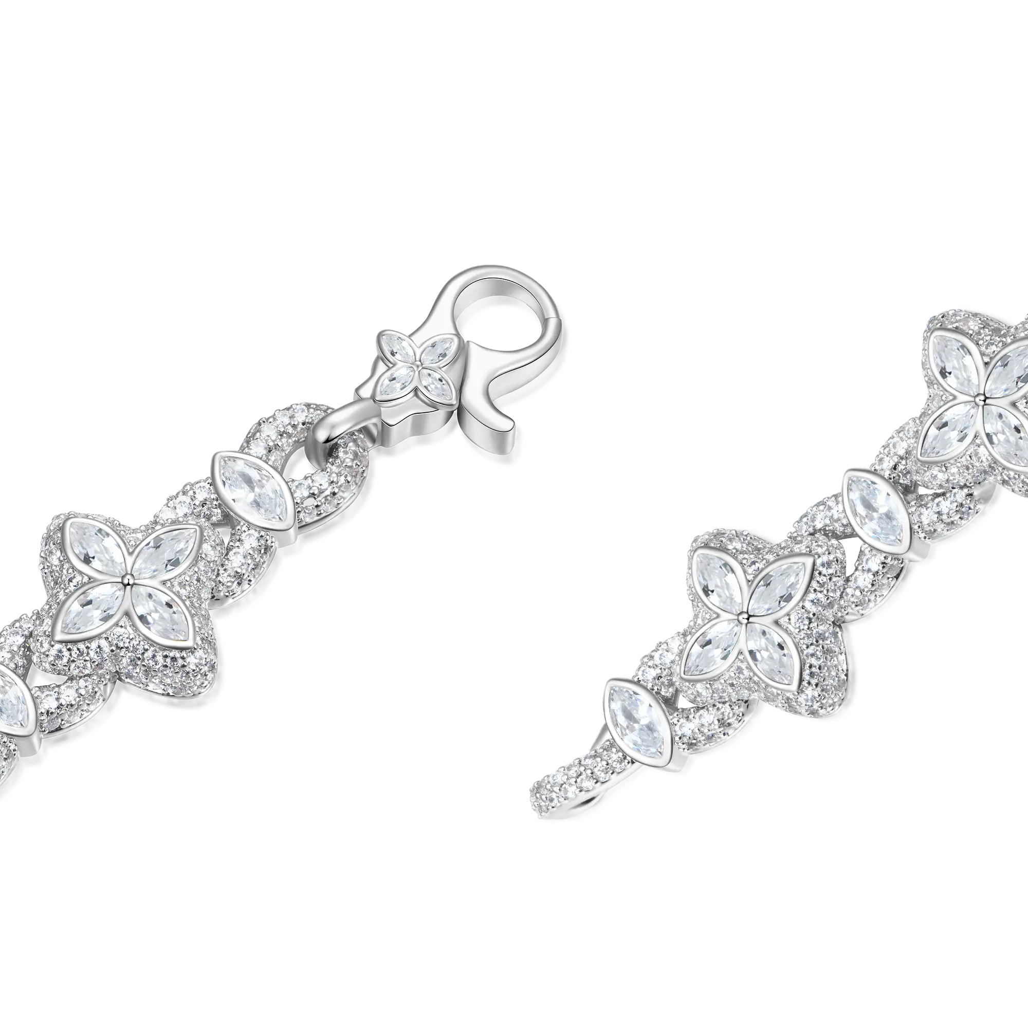 Iced Luminous Clover Necklace & Wallet Chain - White Diamond