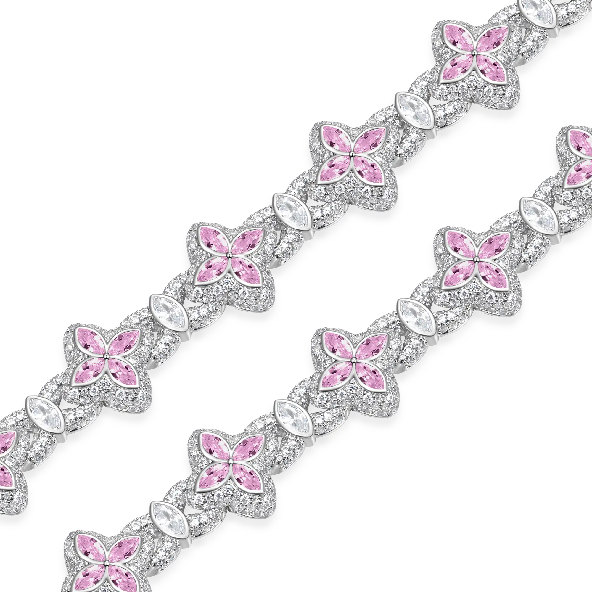 Iced Luminous Clover Necklace & Wallet Chain - Pink Diamond
