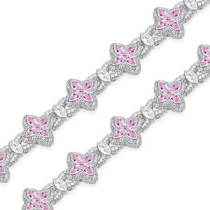 Iced Luminous Clover Necklace & Wallet Chain - Pink Diamond