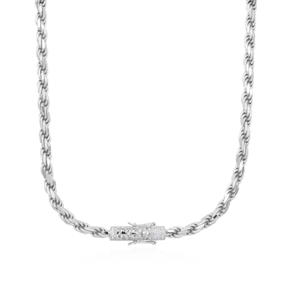 S925 Rope Chain With Moissanite Clasp - 6mm