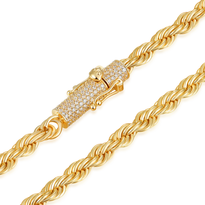 Moissanite Rope Chain With Iced Clasp - 6mm