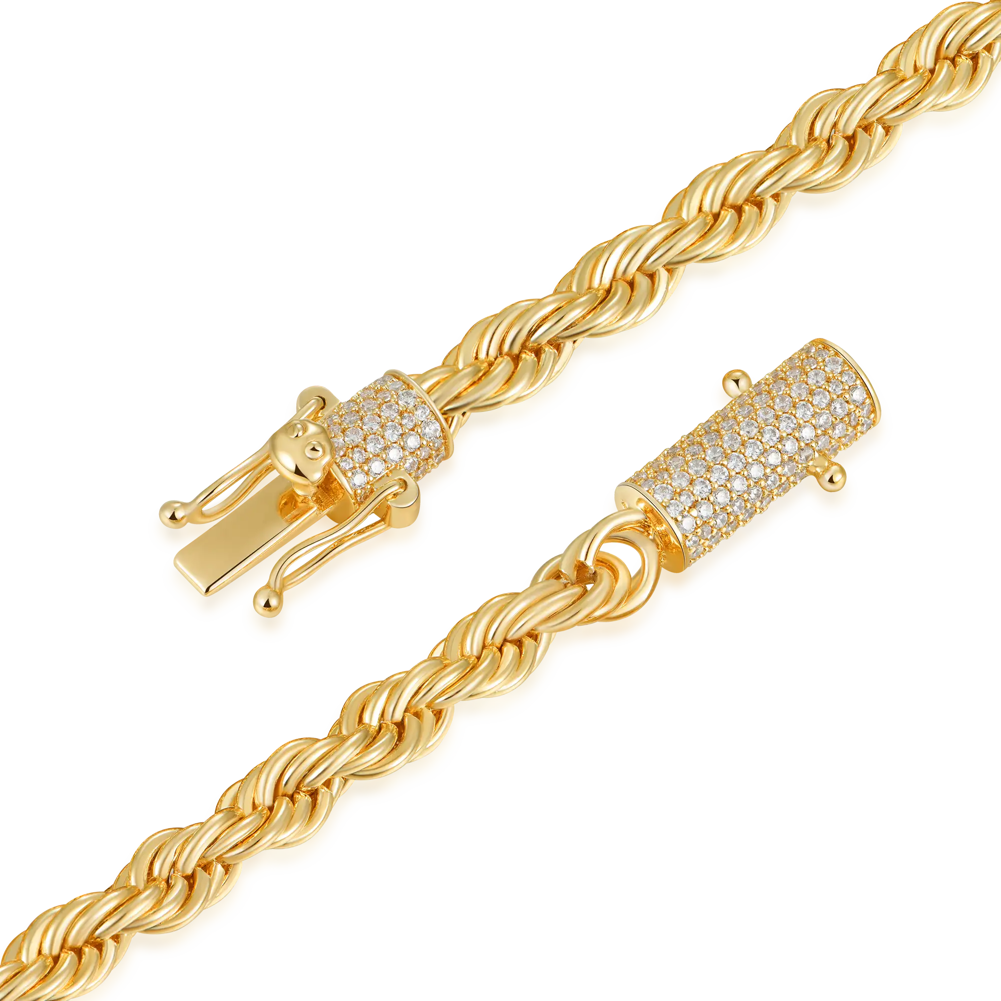 Moissanite Rope Chain With Iced Clasp - 6mm