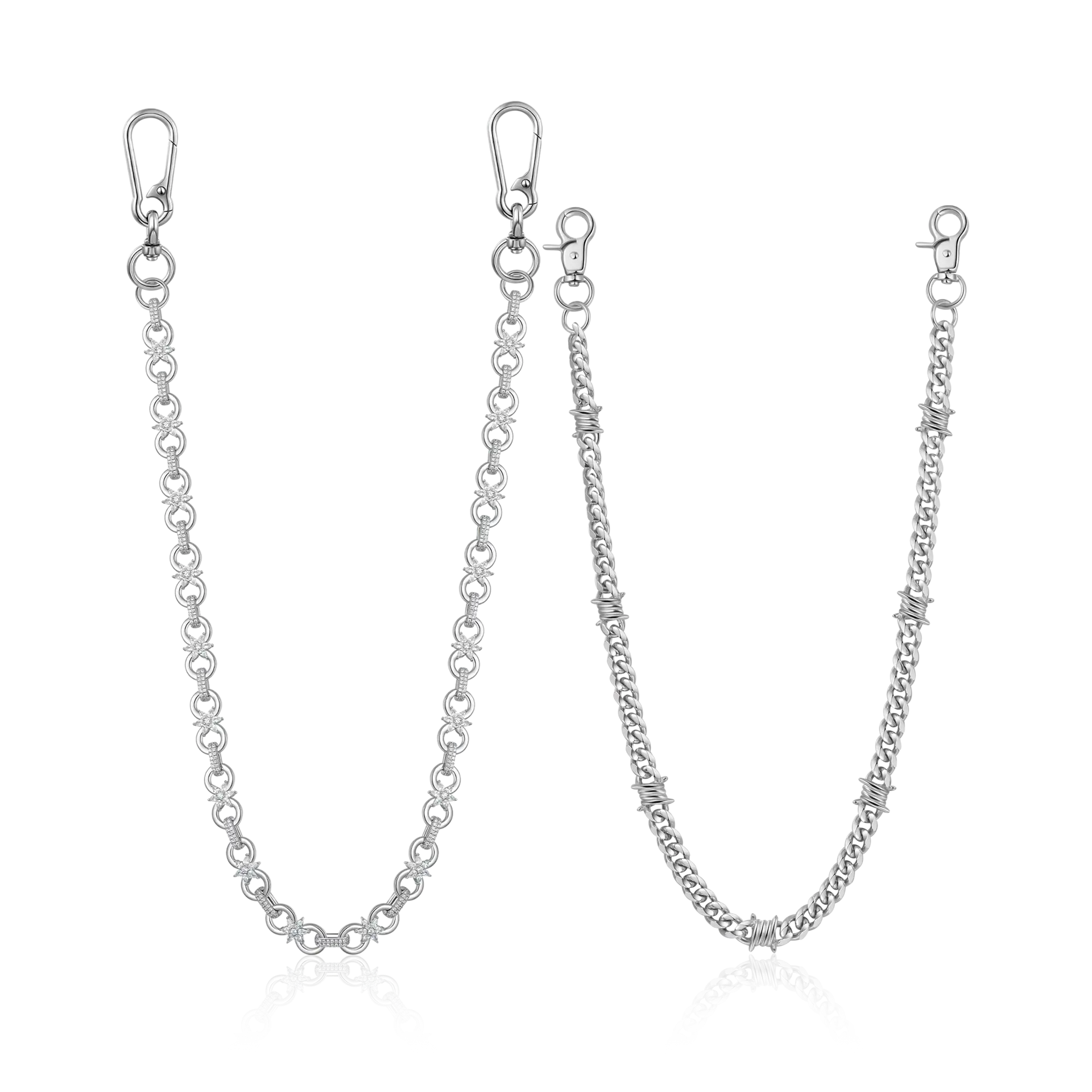18K White Gold Men's Street Utility Wallet Chain Set - Pants Chain