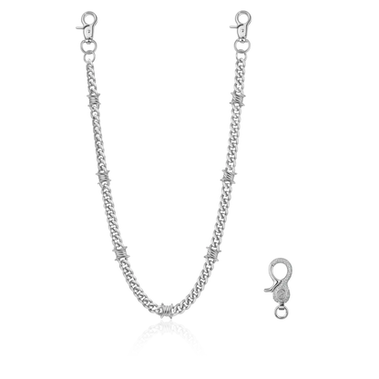 18K White Gold Thorned Cuban Wallet Chain - Pants Chain