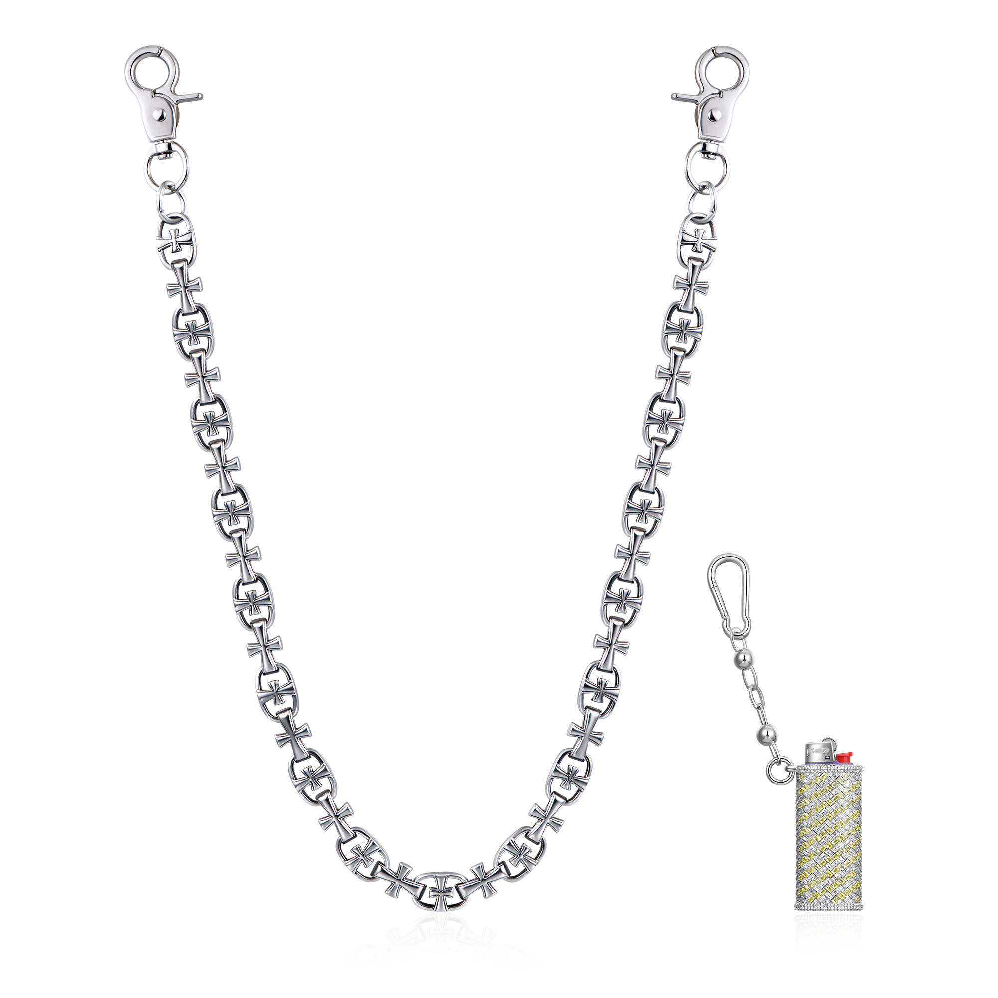 CALEE　Padlock silver wallet chain Skull Padlock Diamond Silver Wallet Chain - Bikerringshop