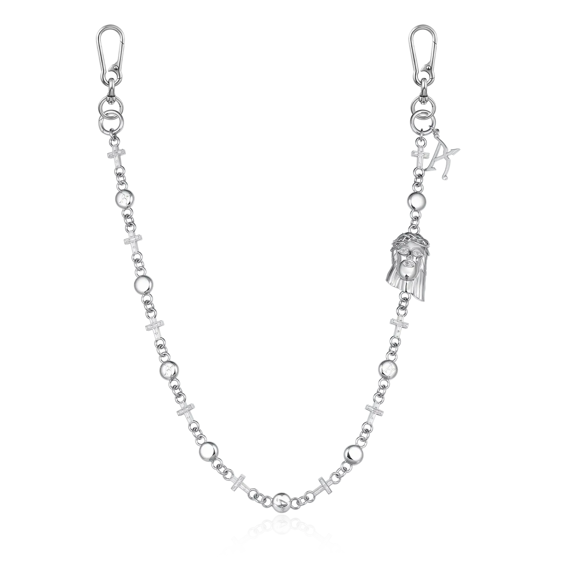 18K White Gold Jesus Cross Wallet Chain - Pants Chain|Key Chain