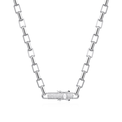 Paper Clip Chain With Iced Round Cut Clasp - 8mm