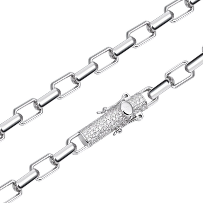 Paper Clip Chain With Iced Round Cut Clasp - 8mm